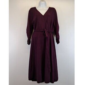 Eliza J Burgundy V Neck Belted Faux Wrap Knit Dress Size XXL